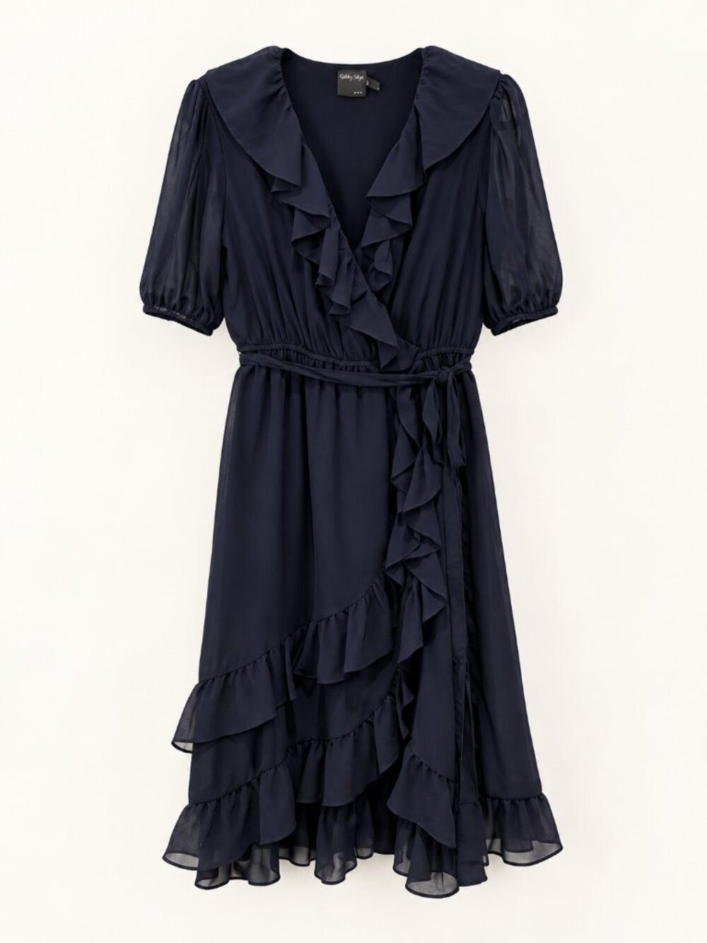 Women's Gabby Skye Navy Ruffle Chiffon Midi Dress Size 12 NWT